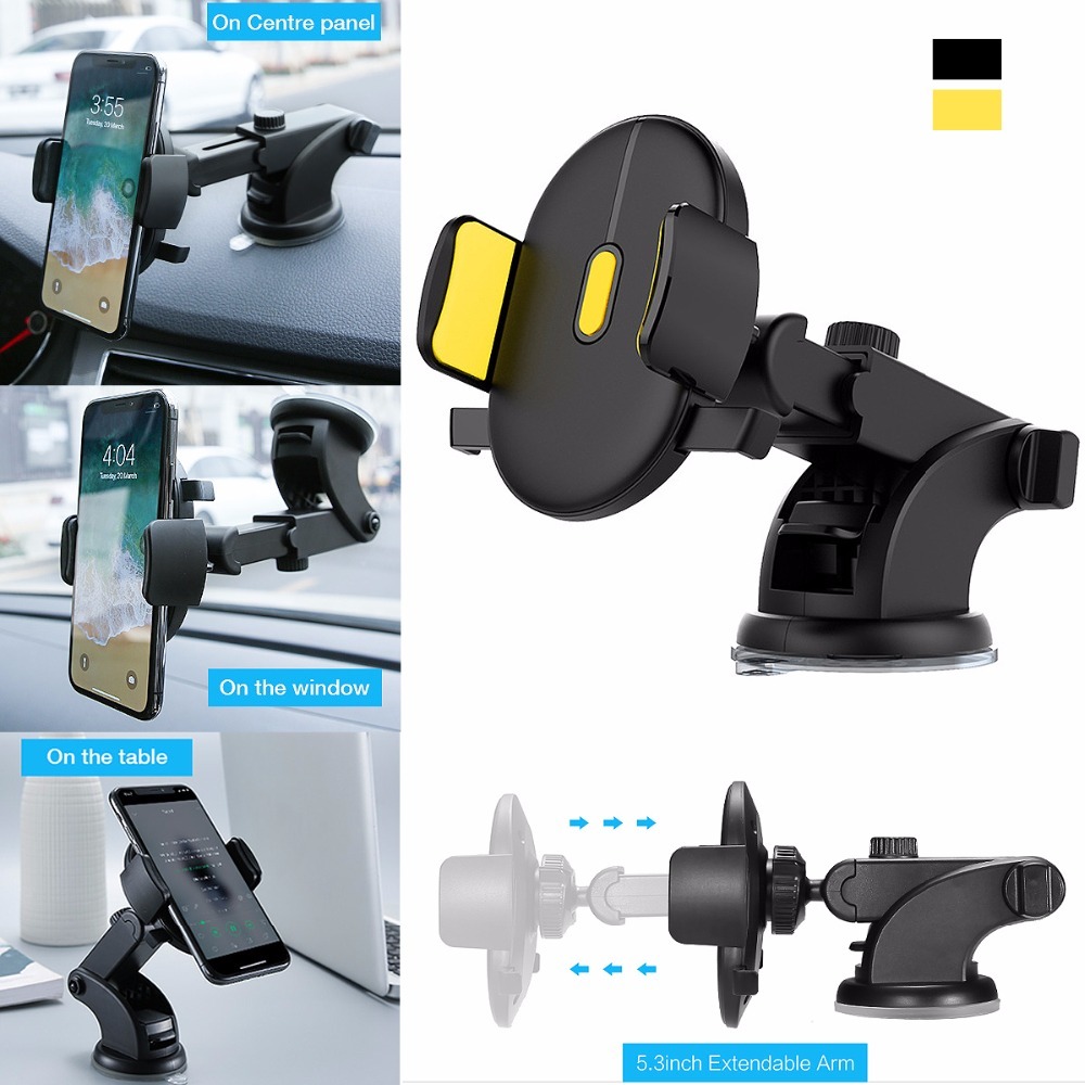 Soporte para teléfono de coche con varilla larga telescópica y ventosa para salpicadero.