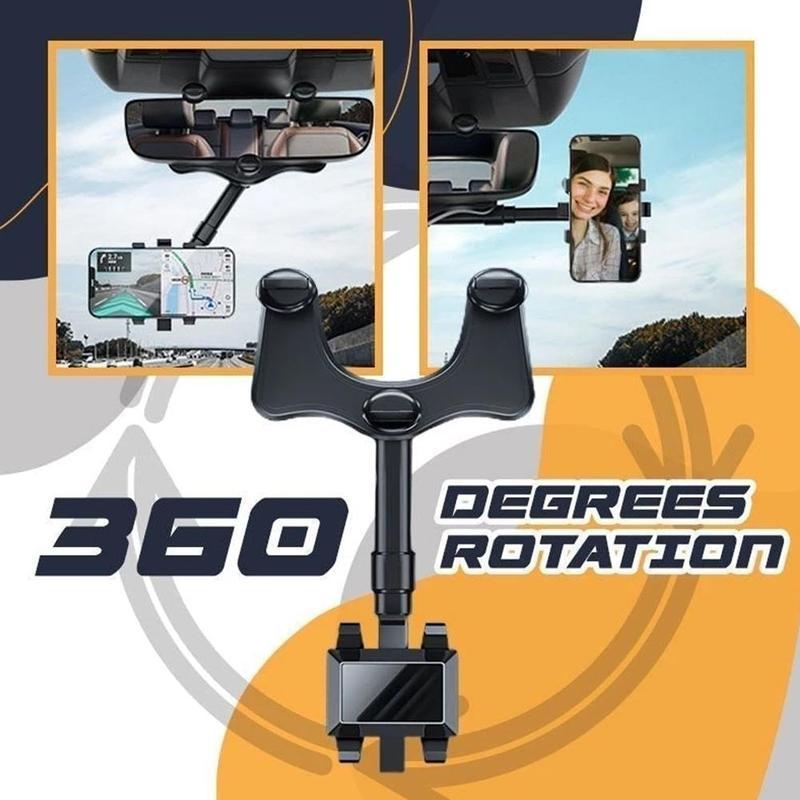 Soporte para teléfono para espejo retrovisor de coche, giratorio y retráctil, multifuncional, 360°, apto para todos los teléfonos móviles y todos los coches.